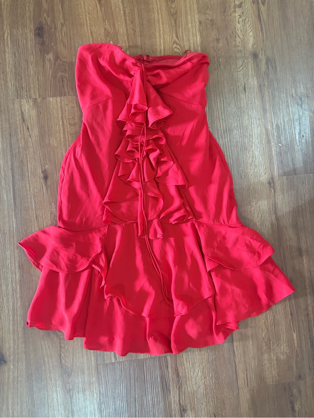 Express Red Strapless Ruffle Party Dress